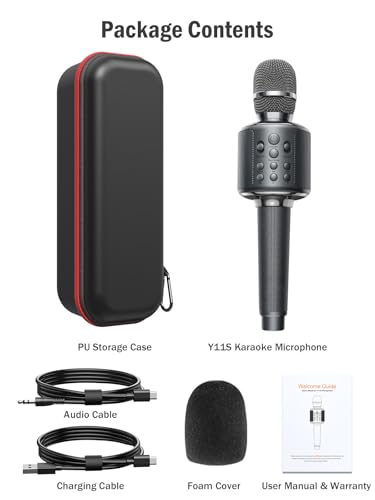 MetFut Wireless Bluetooth Karaoke Microphone, Built-in Loud Speaker for 10H Playback, Add Reverb/Duet Mode/Earbuds Monitoring, Portable Karaoke Machine for Entertainment & Singing Practice (Gray)