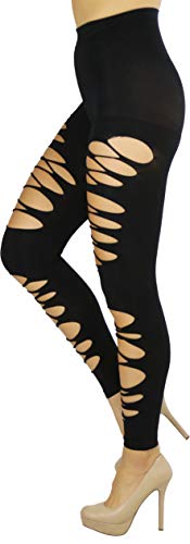 Image of ToBeInStyle Women's Slashed Ripped Shredded Distressed Hosiery Tights Leggings Music Festival