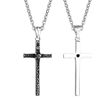Ayoiow - Colgante de acero inoxidable para mujer, negro con colgante de cruz de circonio, collares para hombre