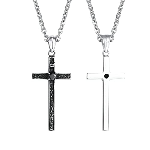 Ayoiow - Colgante de acero inoxidable para mujer, negro con colgante de cruz de circonio, collares para hombre