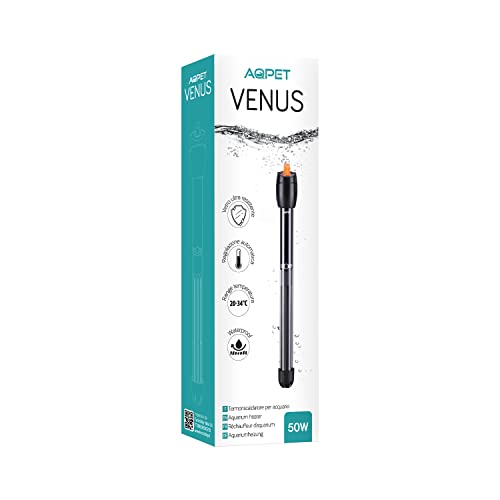 AQPET VENUS Riscaldatore Termoriscaldatore per Acquario in vetro Infrangibile Termostato regolabile, 50 Watt Lunghezza 22 cm