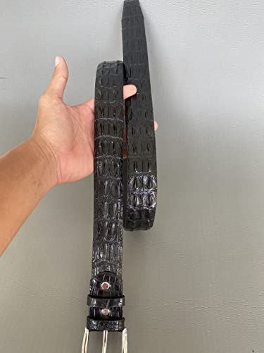 black genuine crocodile hornback leather skin belt with prong buckle for men, handmade alligator skin belt3