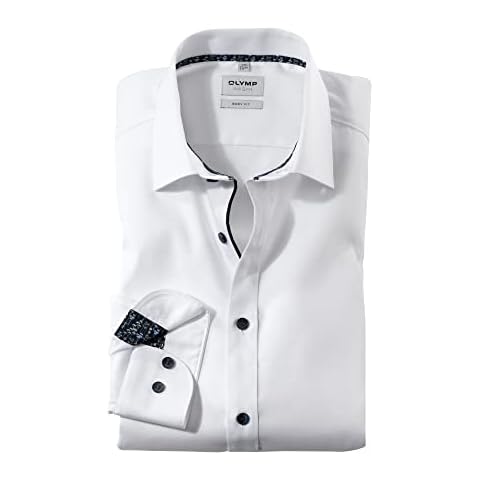 OLYMP Herren Businesshemd Langarm Level Five,Einfarbig,Body fit,New York Kent-2,Weiss 00,41 Cover