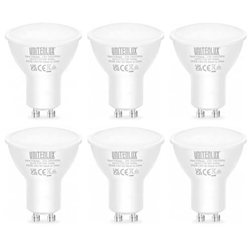 UNITEDLUX GU10 LED Light Bulbs 5W, 45W Halogen Bulb Equivalent, 450lm 6500k Daylight, Track Spotlight Bulb Wide Angle Frosted Recessed Lighting for Living Room Bedroom Kitchen Bathroom, 6Pack