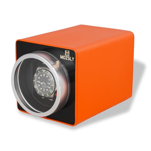 Image of MOZSLY Watch Winder for Automatic Watches Single Rotating Watch Box with Quiet Motor 12 Rotation Mode Setting Battery Powered or AC Adapter PU Leather