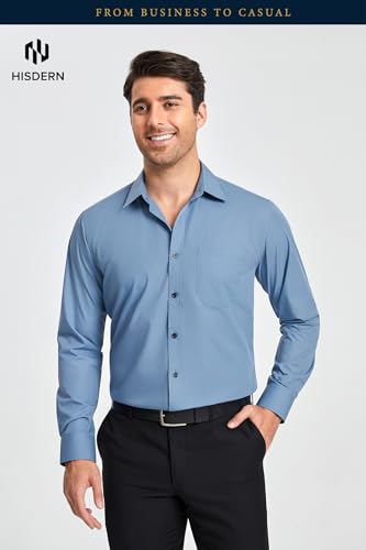 Image of HISDERN Mens Dress Shirts Long Sleeve Button Down Casual Shirts for Men Inner Contrast Formal Business Tuxedo Wedding Shirt