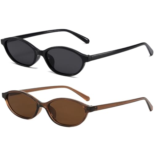 Retro Oval Cat Eye Sunglasses for Women Trendy Small Lightweight Y2k Narrow Sunnies Cateye Frame Shades BS21004