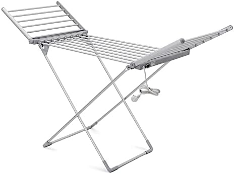 Kemket 230 Electric Heated Clothes Dryer Winged Foldable Adjustable Energy-Efficient Indoor Airer Wet Laundry Drying Horse Rack - Silver