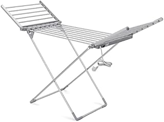 Kemket 230 Electric Heated Clothes Dryer Winged Foldable Adjustable Energy-Efficient Indoor Airer Wet Laundry Drying Horse Rack - Silver