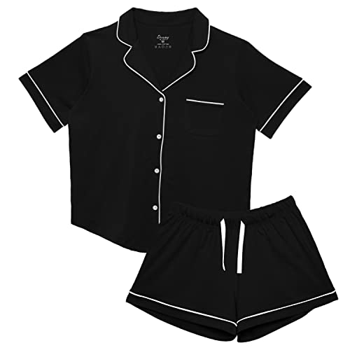 Image of LUBOT 100% Cotton Pajamas for Women 2 Piece PJ Set Button-Down Soft Knit Short Sleeve Summer Sleepwear Loungewear XS-XXL