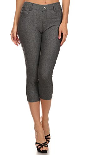 YELETE Women's Basic Solid Color Cotton Blend Capri Jeggings