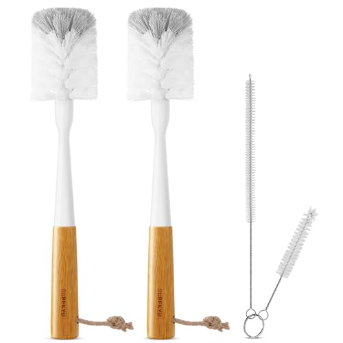 Image of SUBEKYU Bottle Brush, Baby Bottle Brush with Nipple and Straw Cleaner Set for Cleaning Water Bottle, Gray+ White, 4P