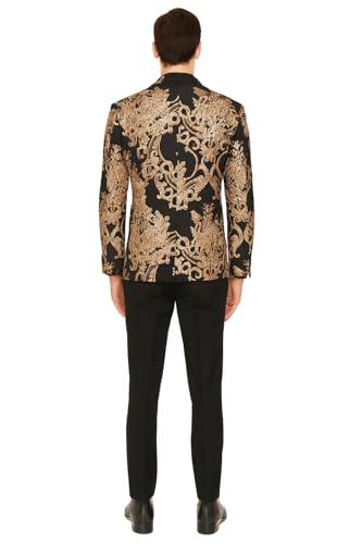 Men’s Black and Rose Gold Floral Embroidered Blazer Suit Black Pants – Luxury Tuxedo Jacket for Weddings, Proms, and Parties2