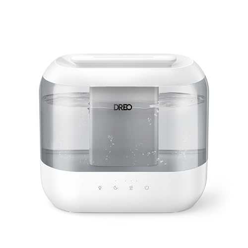 DREO Top Fill 4L Humidifiers for Bedroom, 36H Runtime, 28 dB Quiet Cool Mist Supersized Air Humidifier for Large Room, Plants, Baby Nursery, Indoor, Night Light, Easy to Clean & Fill, Grey