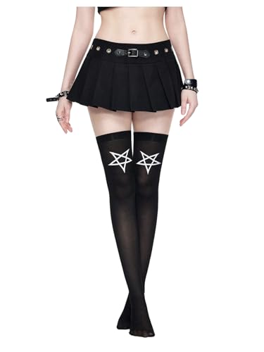 Women's Grunge Punk Thigh High Stockings Y2K Star Graphic Goth Sheer Tights