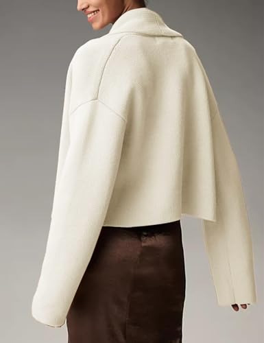 Flygo Women's Cropped Cardigan Sweater Oversized Shawl Lapel 2025 Fall Fashion Open Front Sweater Jacket Knit Outwear4