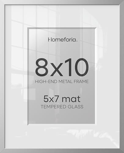 Image of Homeforia Silver Picture Frame 8x10, High End Metal 8 x 10 Photo Frames with Mat 5 by 7 Art, 10x8 Thin Frame Matted to 5x7 inch Print, 10by8 Wall or Tabletop Frames, Tempered Glass, Wall Kit, Set of 3