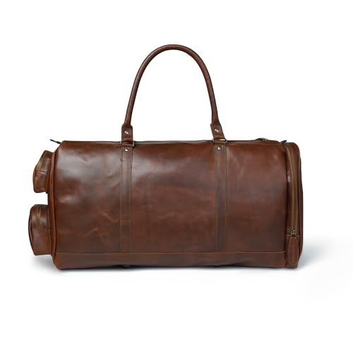 The Luxe Leather Handmade Full-Grain Cowhide Leather Duffel Bag – 20" Vintage Travel Gym Weekender with 4 Pockets & Shoulder Strap3