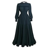 Vibsion Victorian Dress for Women 1800s Long Sleeve Edwardian Dress Medieval Renaissance Costume Navy Blue M