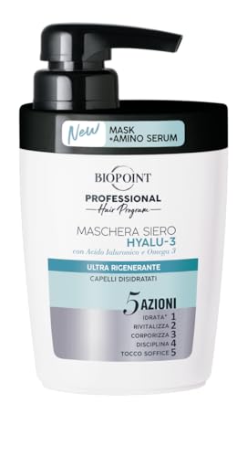 Biopoint Professional Hair Program - Maschera Siero hyalu-3 con Acido Ialuronico e Omega 3, Azione ultra rigenerante, per Capelli secchi e disidratati, 400ml