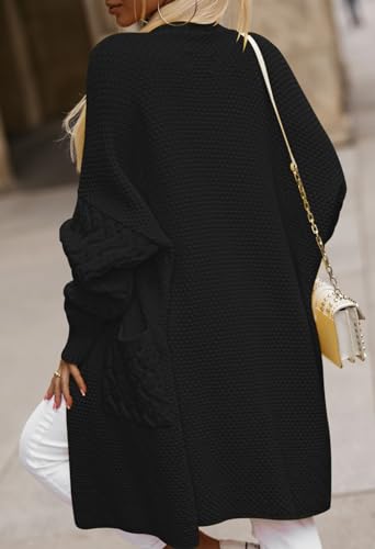 Viottiset Women's Oversized Long Cardigan Sweaters Fall Open Front Batwing Sleeve Cable Knit Cardigans with Pockets4