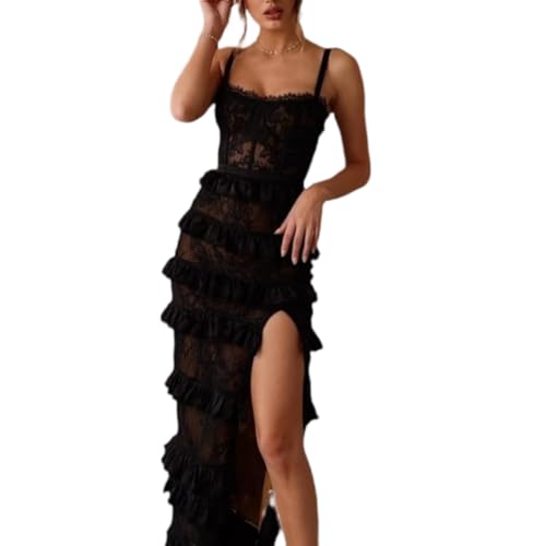 Women's Sexy Halter Lace Wave Slim Side Slit Dress Casual Holiday Valentine's Day Prom Evening Gowns