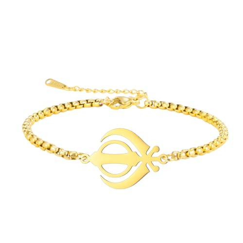 LIKGREAT Khanda Symbol Bracelet for Women Stainless Steel Sikhism Pendant Adjustable Box Chain Indian Jewelry