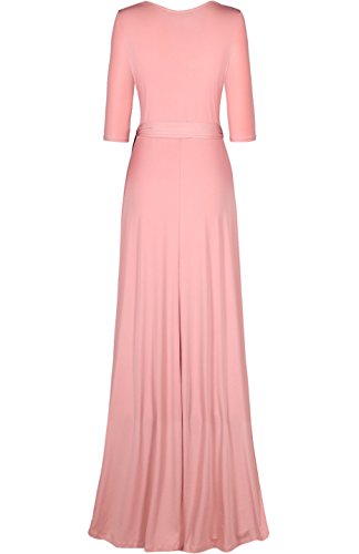Image of Women's 3 /4 Sleeve Deep V-Neck Maxi Faux Wrap Solid Plus Size Dress