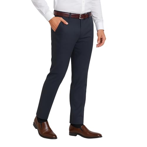 Image of Men's Stretchable Formal Trousers | Regular Fit Mid Rise Office Wear Pants | Elasticated Waistband 2 Inch Stretch | 4 Pocket Pant