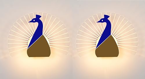 Image of Groeien Pack of 2 | 15watt LED Sconce Peacock Shape Modern Transparent Indoor Home Acrylic Wall Lamp for Bedroom, Livingroom, Indoor- Warm White (Peacock)