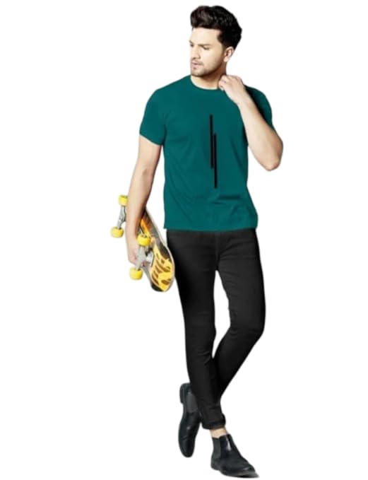 Men's 11 Line Printed Polyster T-Shirt,Half Sleeve Solid Casual T-Shirt, Regular Sport T-Shirts for Men |Round Neck Casual T-Shirt-picture-34