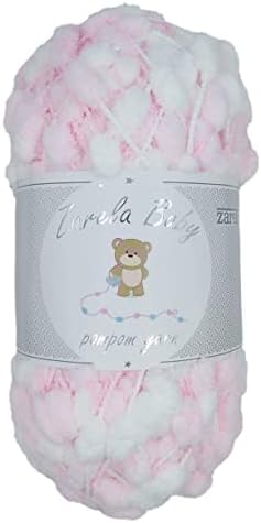 Zarela Baby Pom Pom Yarn Wool (25 White-Cream-Pink-Rose)