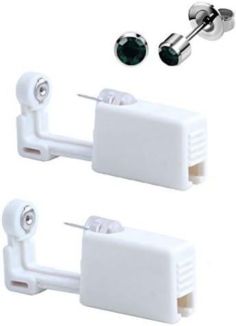 Ear Piercing Kits Gun Studs Earring Disposable Ear Stud Gun Kit Sterile No Pain Ear Piercing Gun Kit Tool For Girls Women Men 2 Pack (207 3mm emerald)