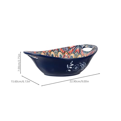 Bol en céramique bleu 23 cm à double anse multifonctionnel Uonlytech