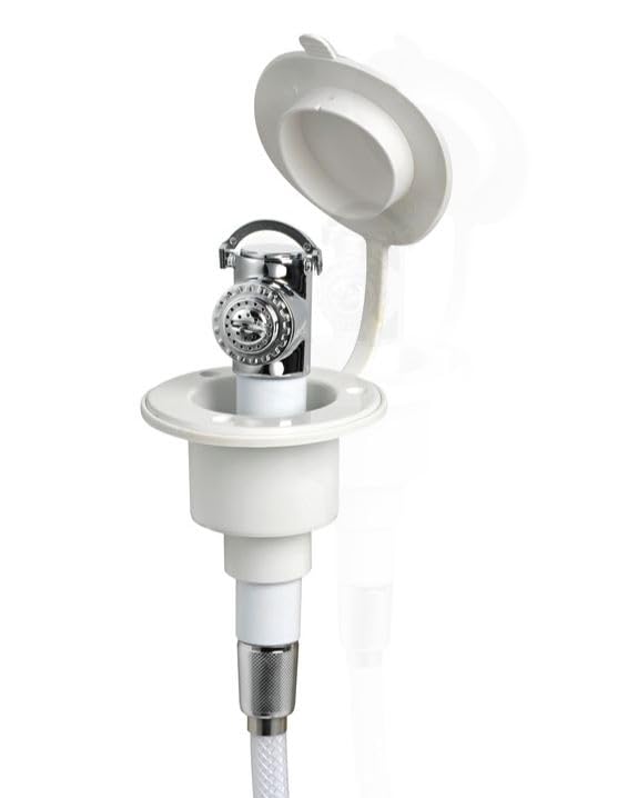 BSSTORE Ducha horizontal con tubo de 2,5 m y hueco blanco para barco, bote de goma, caravana.
