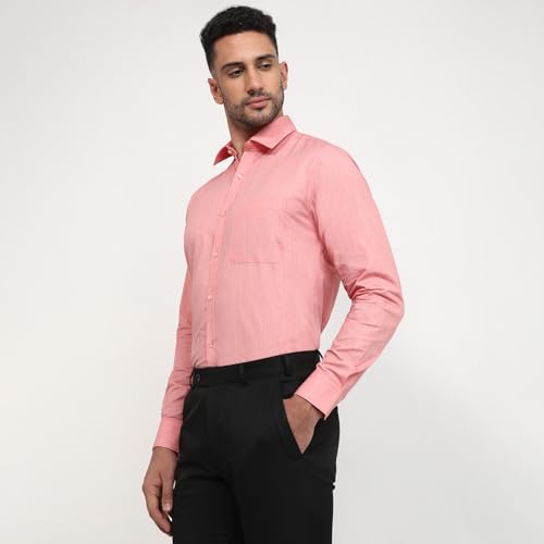 Image of Raymond Men Slim Fit Solid Pattern Pure Cotton Semi Cutaway Collar Full Sleeve Formal Shirt