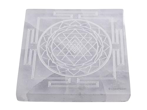 Image of Selenite Plate with Shree Yantra - Premium Selenite Charging Plate