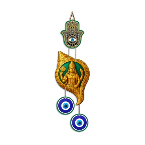 Image of Artvibes Lord Vishnu Conch Evil Eye Wall Hanging Decor | Sacred Spiritual Protection Ornament for Home Entrance | Temple Room Accent | Nazar Battu Wall Art Gift (WH 85141N)