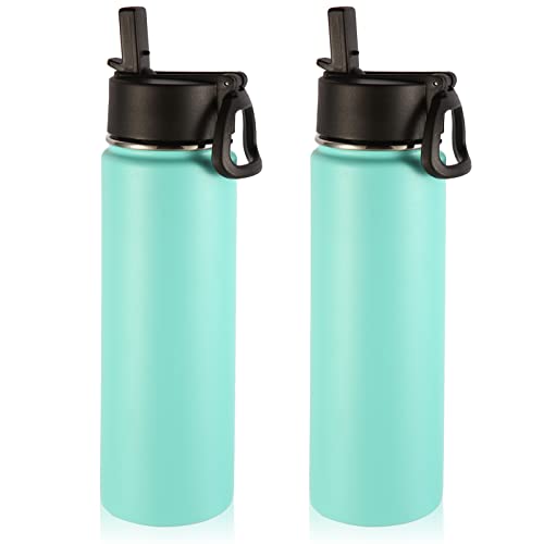 Volhoply Insulated Water Bottles with Straw Bulk 2 Pack, 660ml Stainless Steel Sports Bottle with Handle Lid