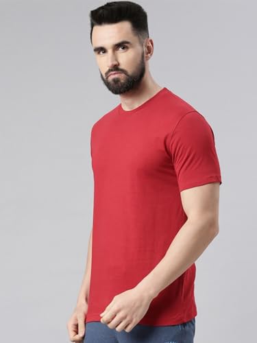Image of Veirdo Regular Fit Half Sleeves Round Neck Solid Pure Cotton T-Shirt for Men (Available in White, Black, Swan White, Mustard, Maroon, Green, Lilac, Navy, Red Color)