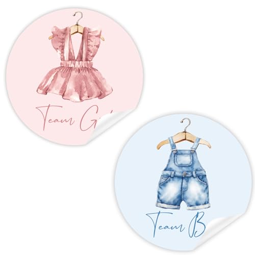 Whaline 100Pcs Baby Clothes Gender Reveal Stickers Blue Team Boy Pink Team Girl Adhesive Round Label Decals for Baby Shower Party Favors Decor DIY Crafts Supplies