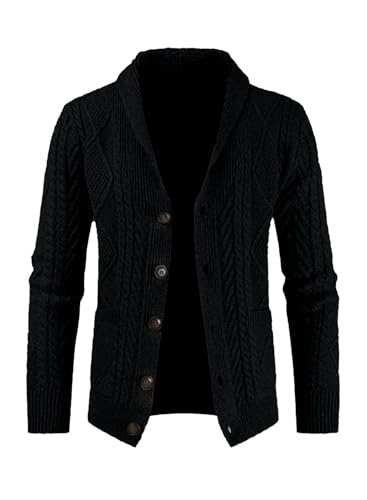 JMIERR Men's Casual Wool Blend Cardigan Sweaters Long Sleeve Shawl Collar Buttons Down Cable Knit Sweater