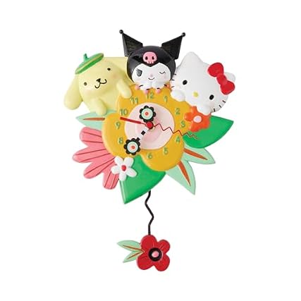 Enesco Allen Designs Sanrio Hello Kitty and Friends Pendulum Wall Clock, 8 . 07 Inch, Multicolor
