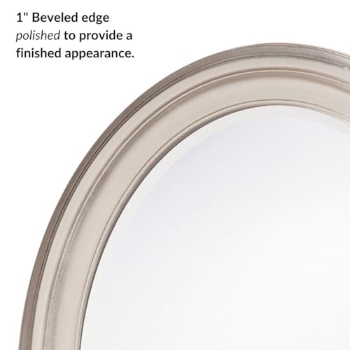 Image of Howard Elliott Collection George Oval Bright Silver Wall Mirror, Oval Bevelled Hanging Wood Framed Vanity Mirrors for Home Decor, Living Room, Bathroom, Bedroom, or Hallway, 25 x 33 Inch