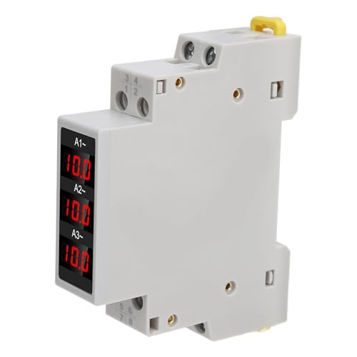 Digital 3 Phase DIN Rail Ammeter, LED Digital Display Amp Meter with 3 Sensors, 1-100A Current Range, DIN Rail Current Meter, 35mm Rail Mounting