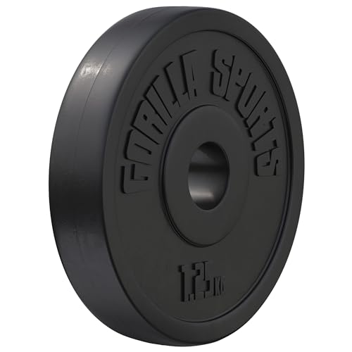 GORILLA SPORTS® Discos Pesas - Individual de 1,25 kg, Cemento y Plástico, Ø31mm, Negro - Juego de Pesas, Gimnasio en Casa, Conjunto, Kit, Weights Set, Pesa Fitness, Equipamiento, Musculación, Gym
