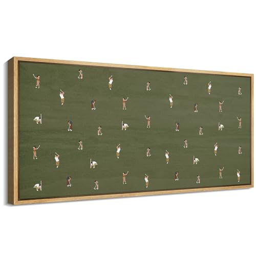 Signford Extra Large Framed Canvas Print Wall Art Golfers At Play Minimalist Illustrations Modern Art Relax/Calm Warm For Living Room, Bedroom, Office - 60'X30'