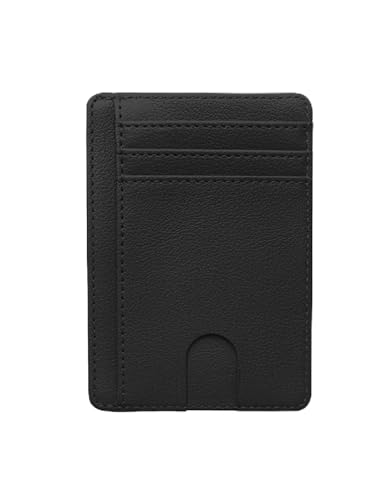 Carteira fina com bolso frontal minimalista de couro com bloqueio de RFID, Preto, Carteira RFID