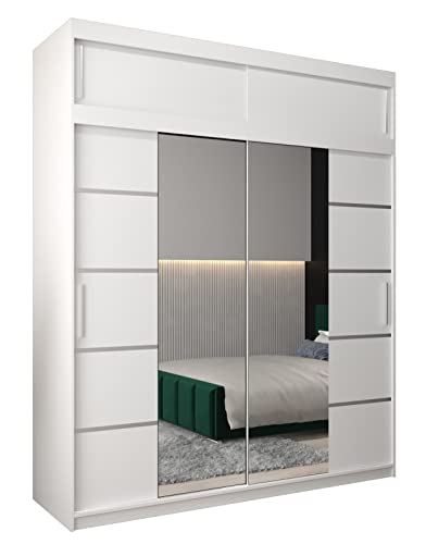 ABIKSMEBLE Verona 4 200 Armadio a Due Ante Scorrevoli per Camera da Letto - Armadio Moderno con Specchio, Appendiabiti e Ripiani - 200x240x62 cm - Bianco Opaco con Prolunga