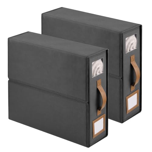 Zocipro 2 Piezas Caja Organizador Lino Plegable para Armario, 38x32x11.5 cm, Ideal para Sábanas, Frazadas y Ropa, Caja de Almacenamiento Gris, Perfecta para Guardar Debajo de la Cama o en Cajones